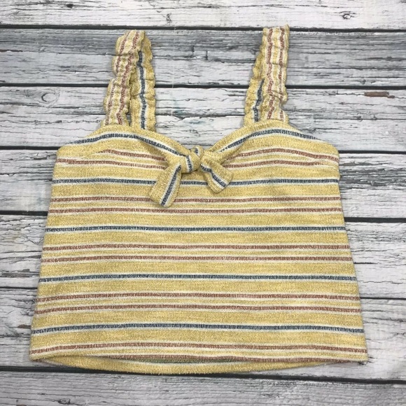 Madewell Tank Top Yellow Striped Sleeveless Shirt Tie Front texture thread NWT - Picture 13 of 13
